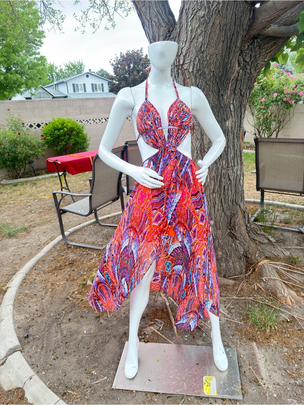 Vibrant Multicolor Halter Cutout Women's Dress